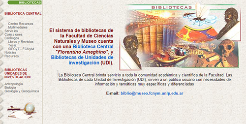 Portada de la web de la biblioteca entre 2000 y 2005