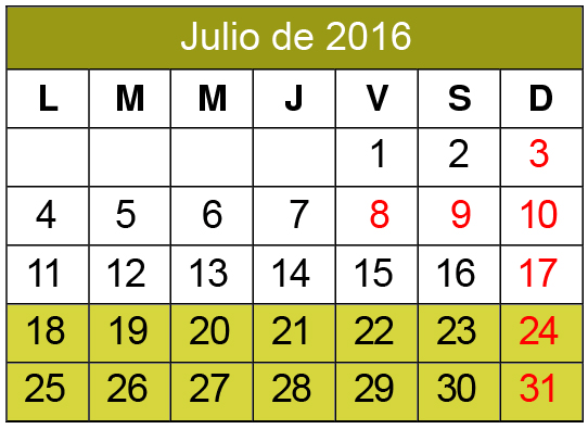 Receso de invierno 2016: entre el 18 y 29 de agosto.