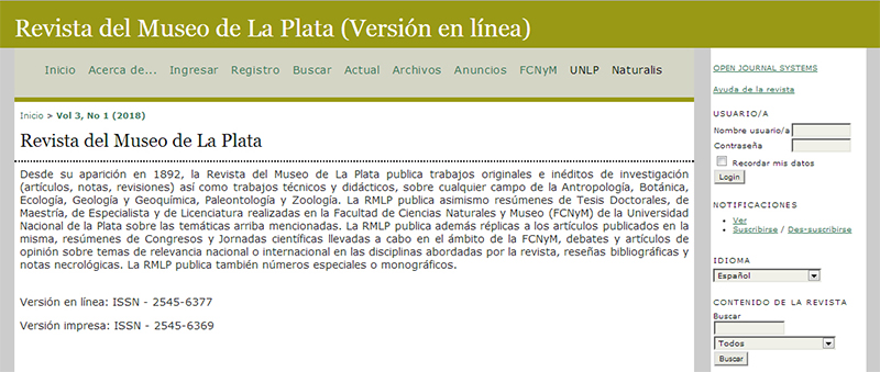 Web de la Revista del Museo de La Plata