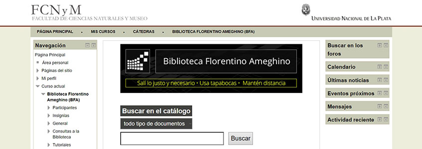 La BFA en la plataforma de Aulas Virtuales de la FCNyM.