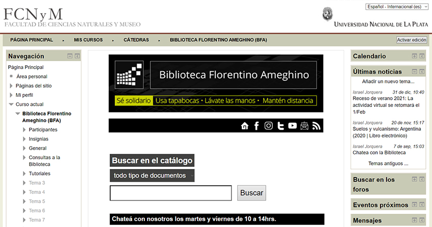 Espacio de la BFA en las Aulas Virtuales de la FCNyM.