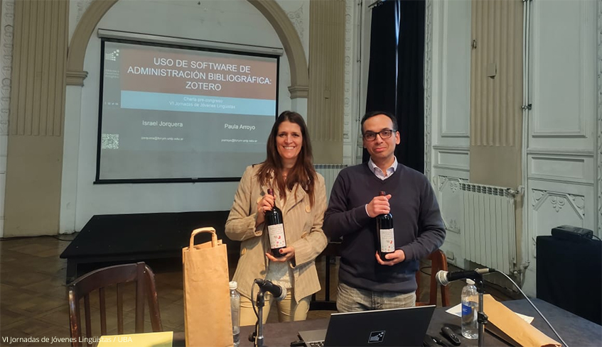 Paula Arroyo e Israel Jorquera fueron invitados a dar una charla sobre Zotero en la Facultad de Filosofía y Letras de la Universidad de Buenos Aires el día 27 de septiembre.